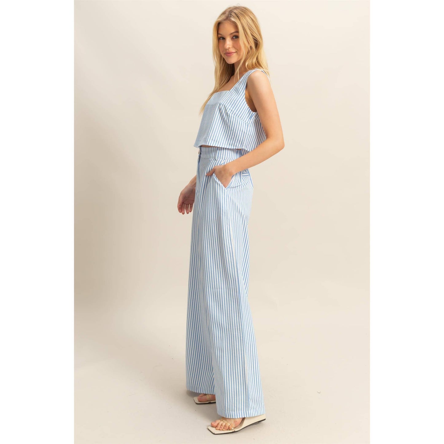 Textured Stripe Top And Pants Set