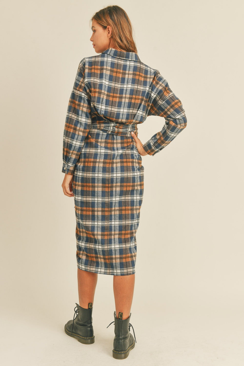 Flannel Front Tie Button Down Shirt Dress