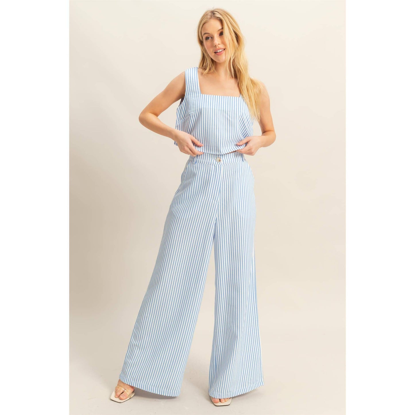 Textured Stripe Top And Pants Set