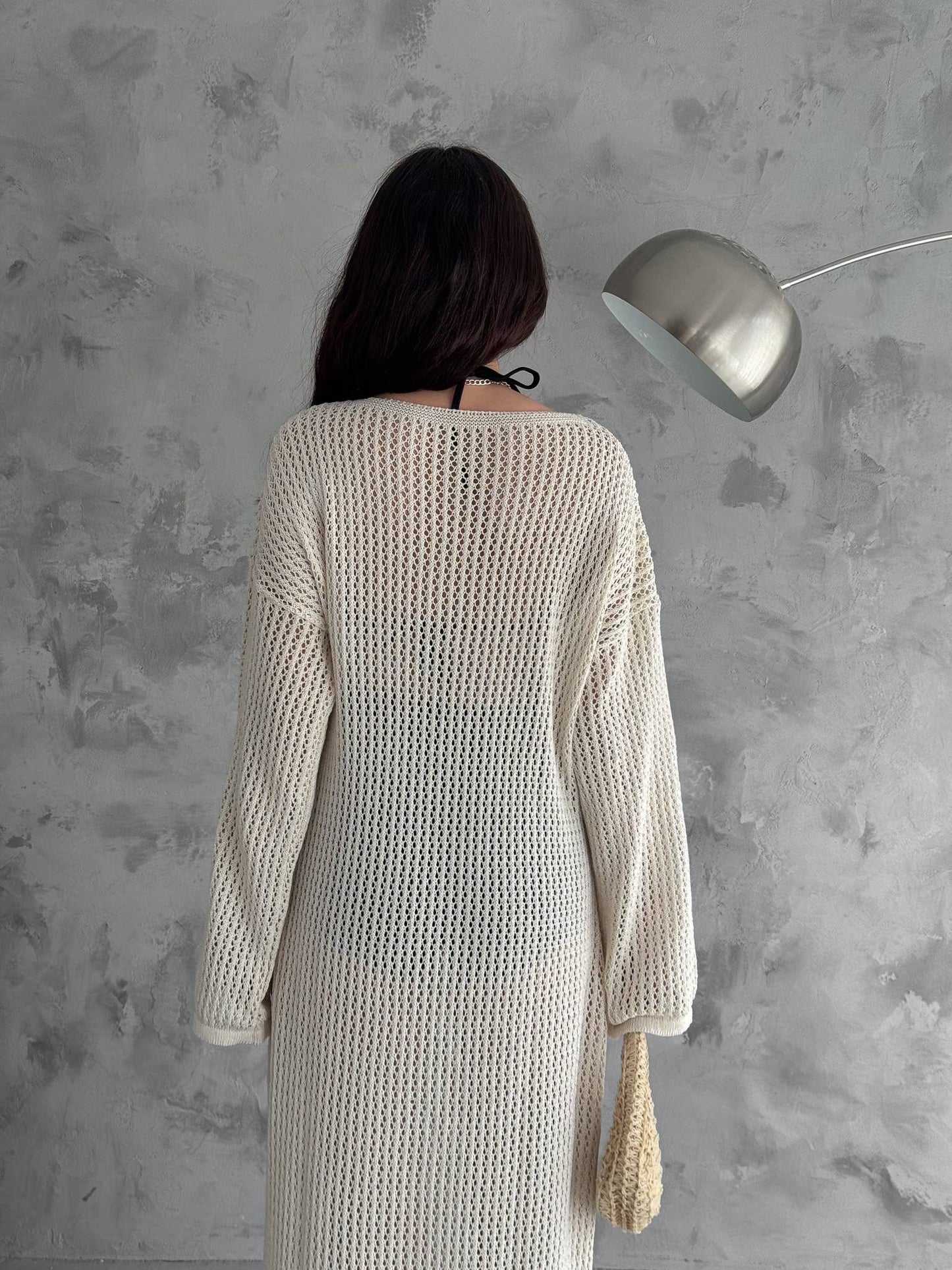Hallow Knit Maxi Dress Long Cover-Up Resort Dress