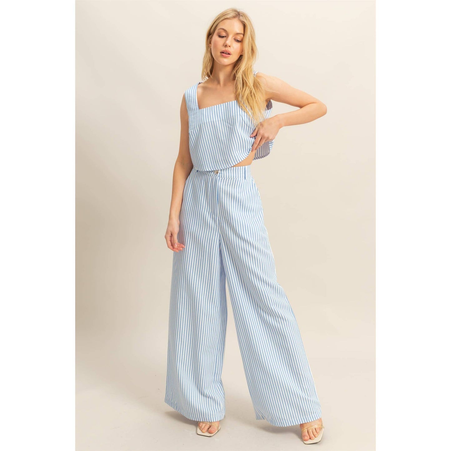Textured Stripe Top And Pants Set