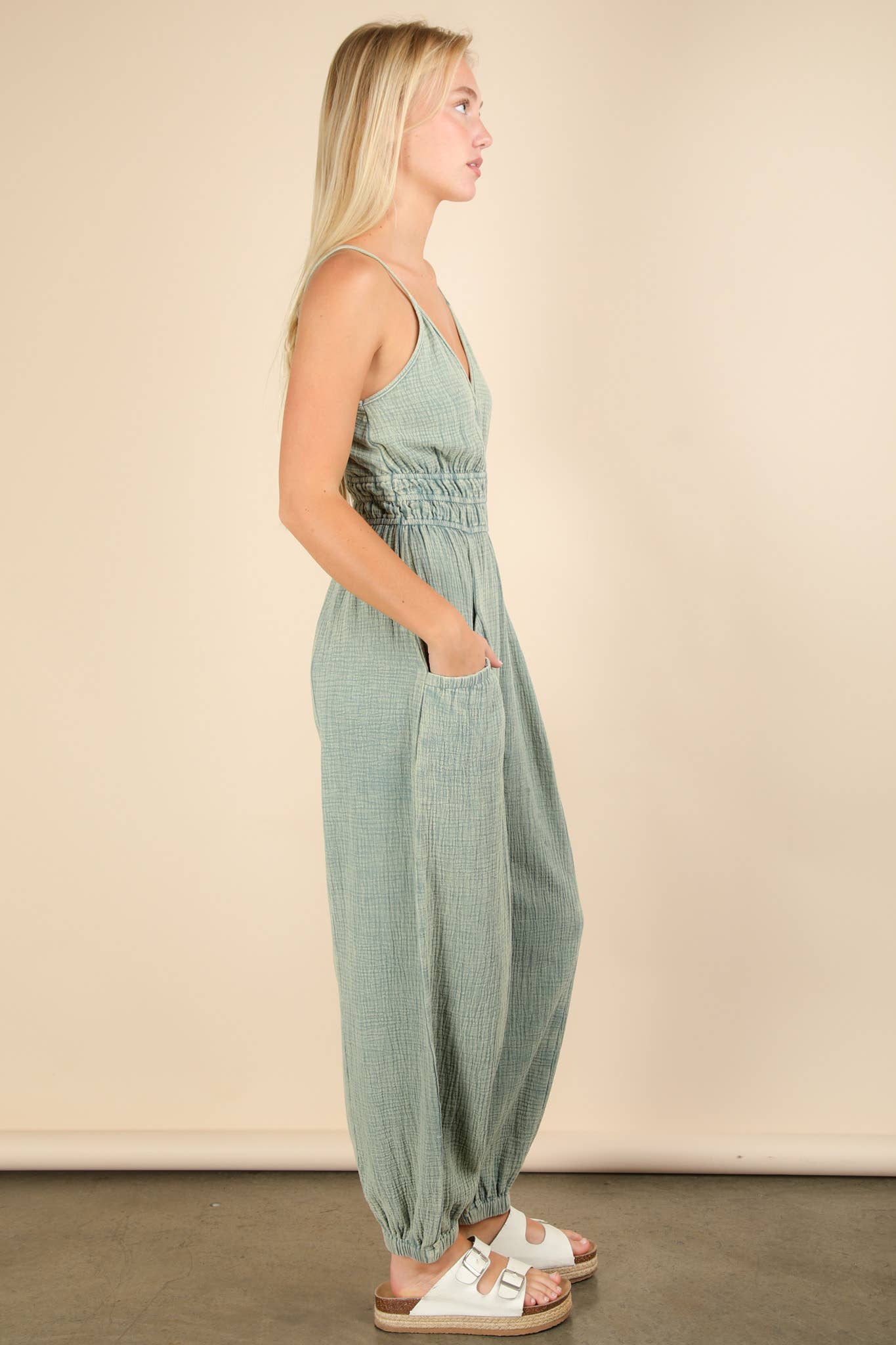 Mineral Washed Cotton Gauze Casual Jumpsuit