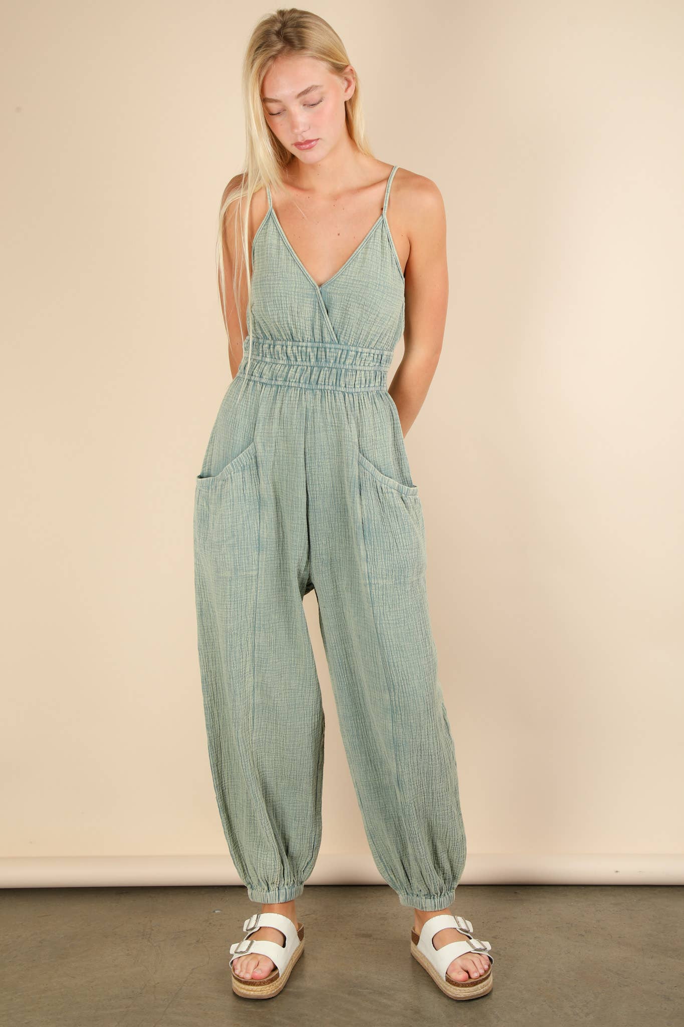 Mineral Washed Cotton Gauze Casual Jumpsuit