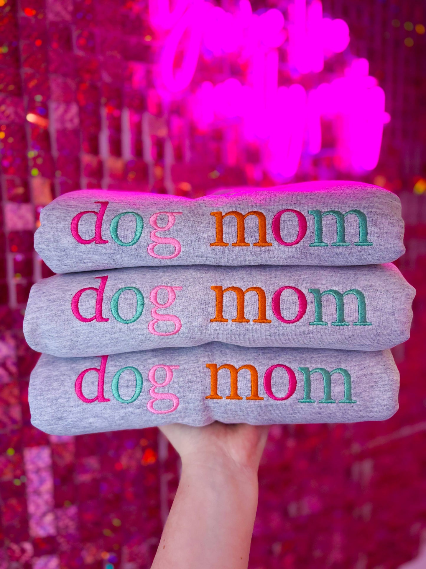 Dog mom rainbow embroidered Sweatshirt