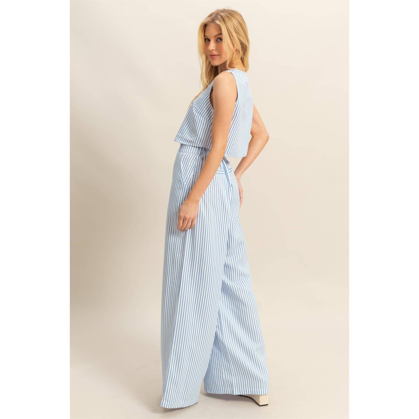 Textured Stripe Top And Pants Set