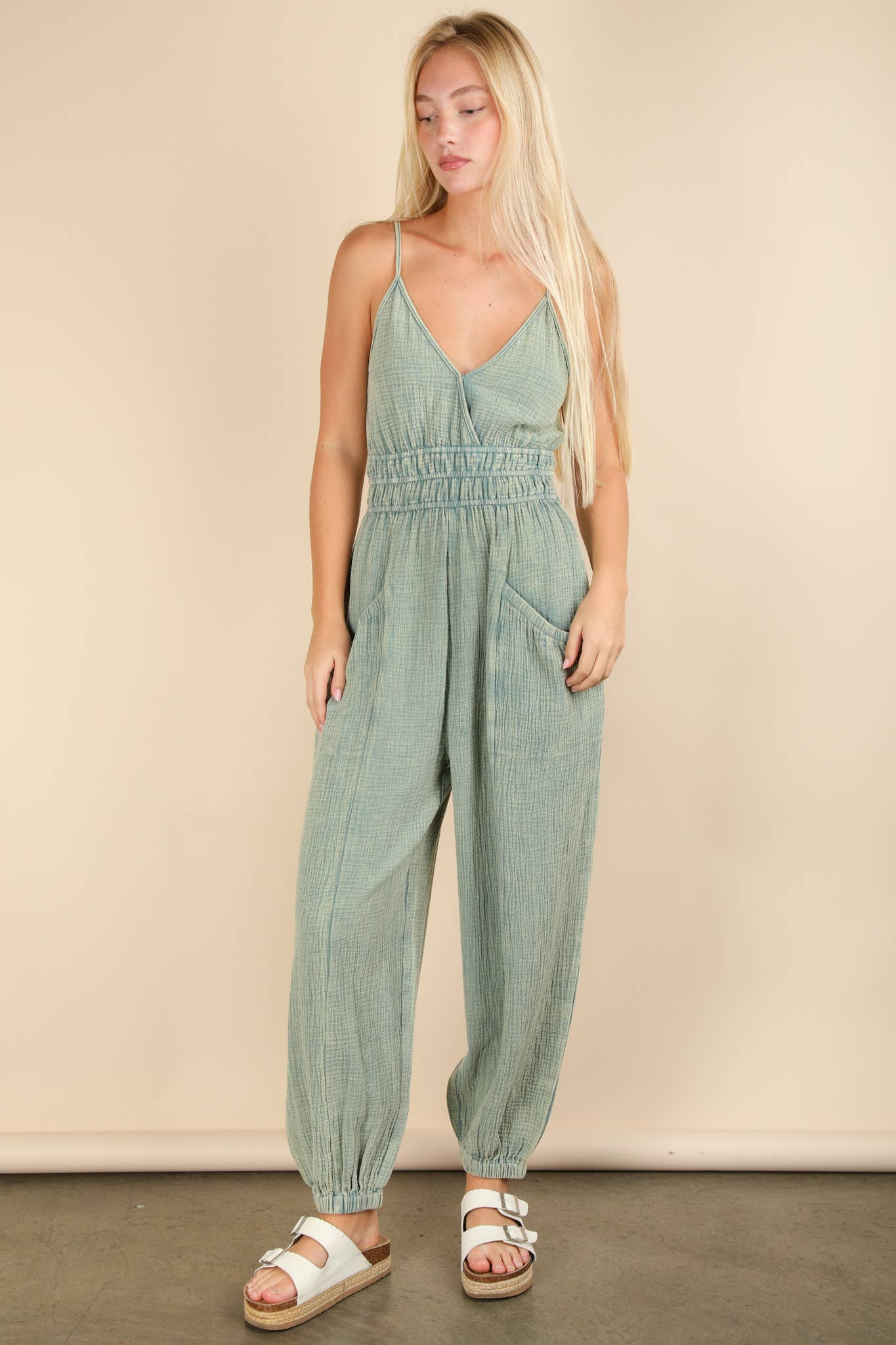 Mineral Washed Cotton Gauze Casual Jumpsuit