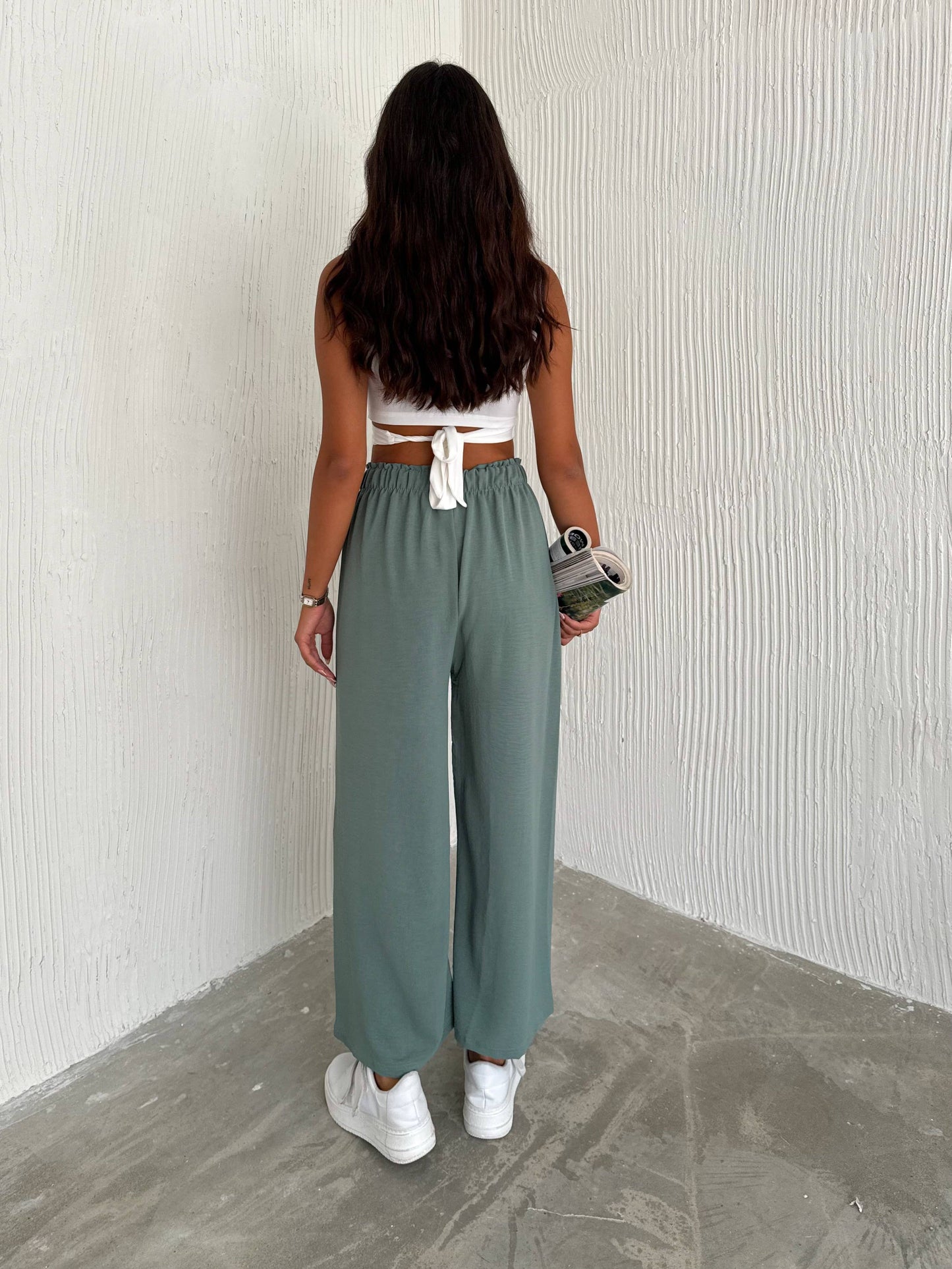 Solid Color Palazzo Pants Wide Leg Elastic