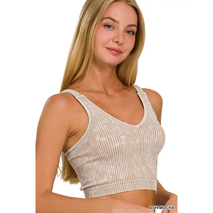 2 WAY NECKLINE WASHED RIBBED SEAMLESS TANK TOP