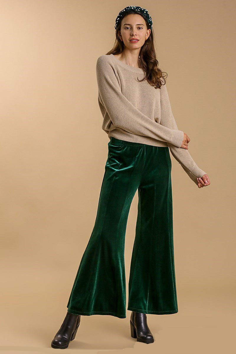 High Rise Elastic Waist Flare Pants