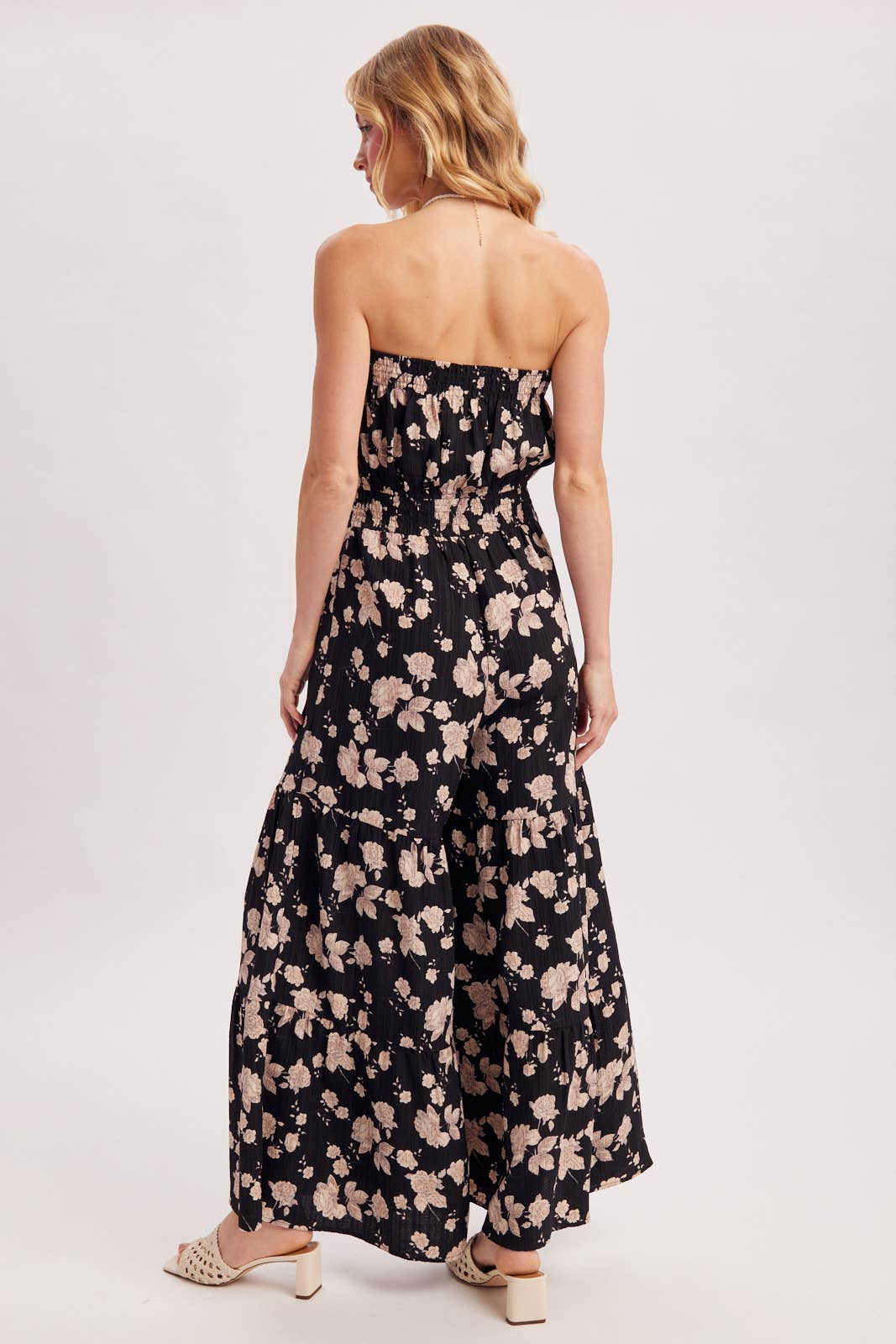 FLORAL PRINT SMOCKED TUBE TOP JUMPSUIT