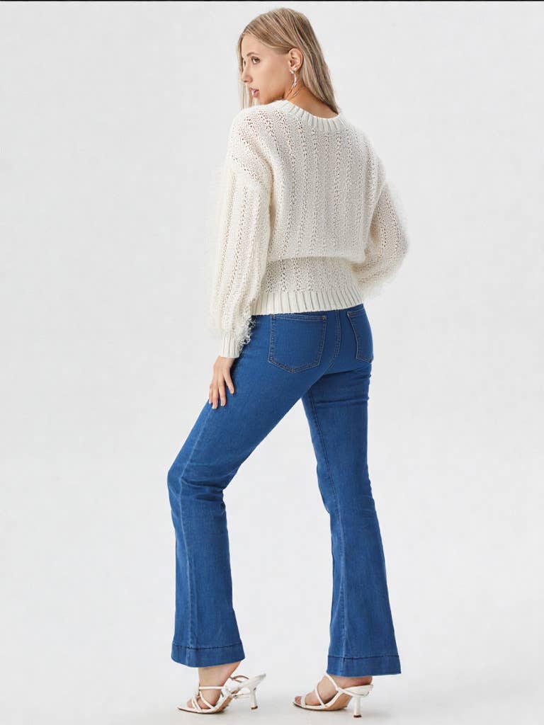 V-Lace Trim Oversized Knit Sweater Top