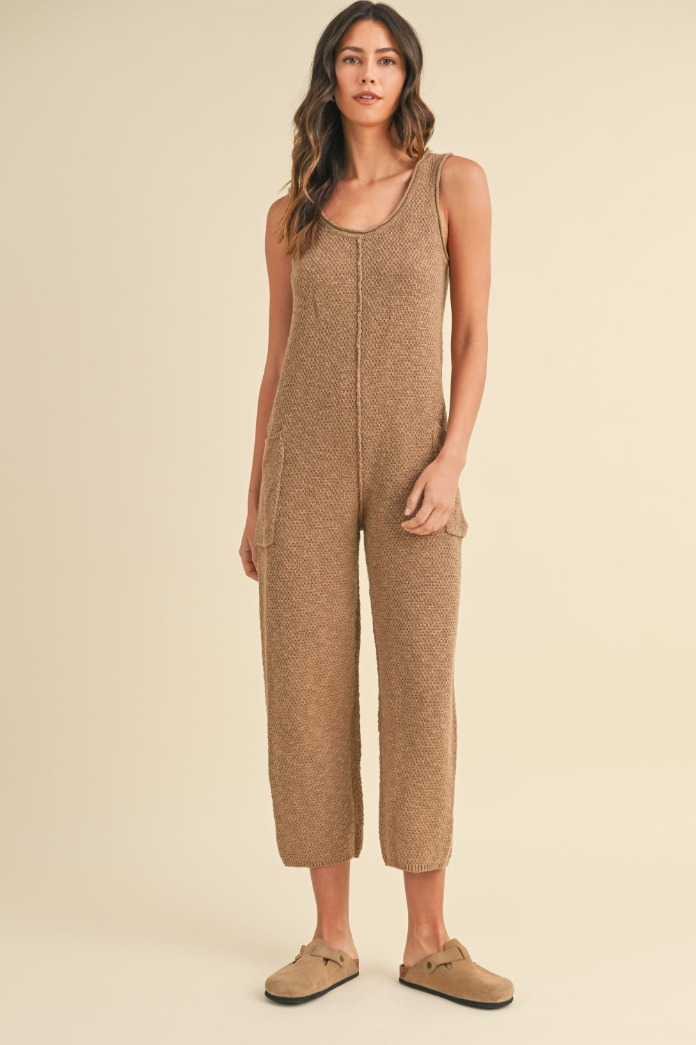 Knit Crop Jumpsuit with Pockets