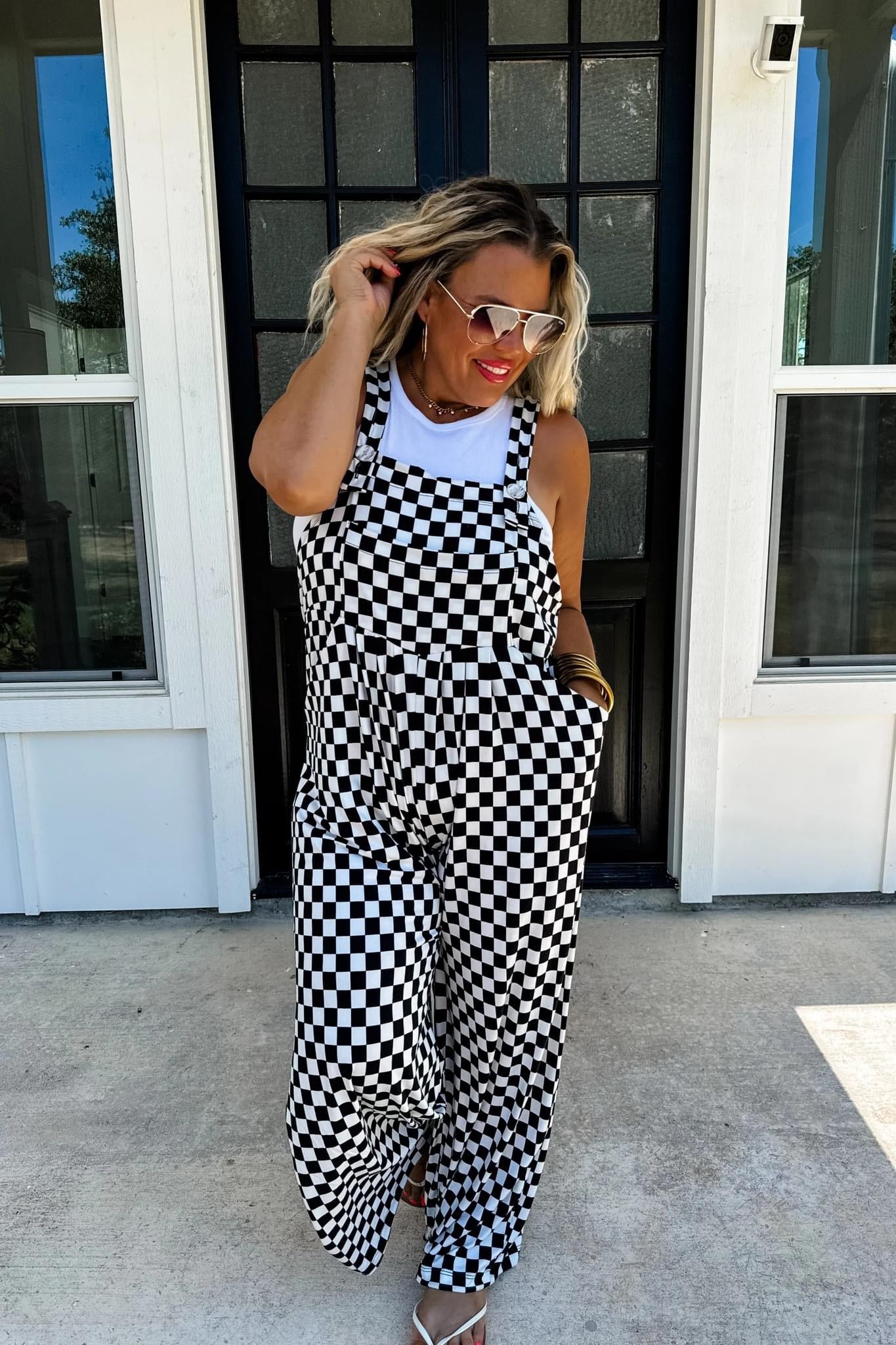 CHECKERED KARLI BOHO OVERALLS