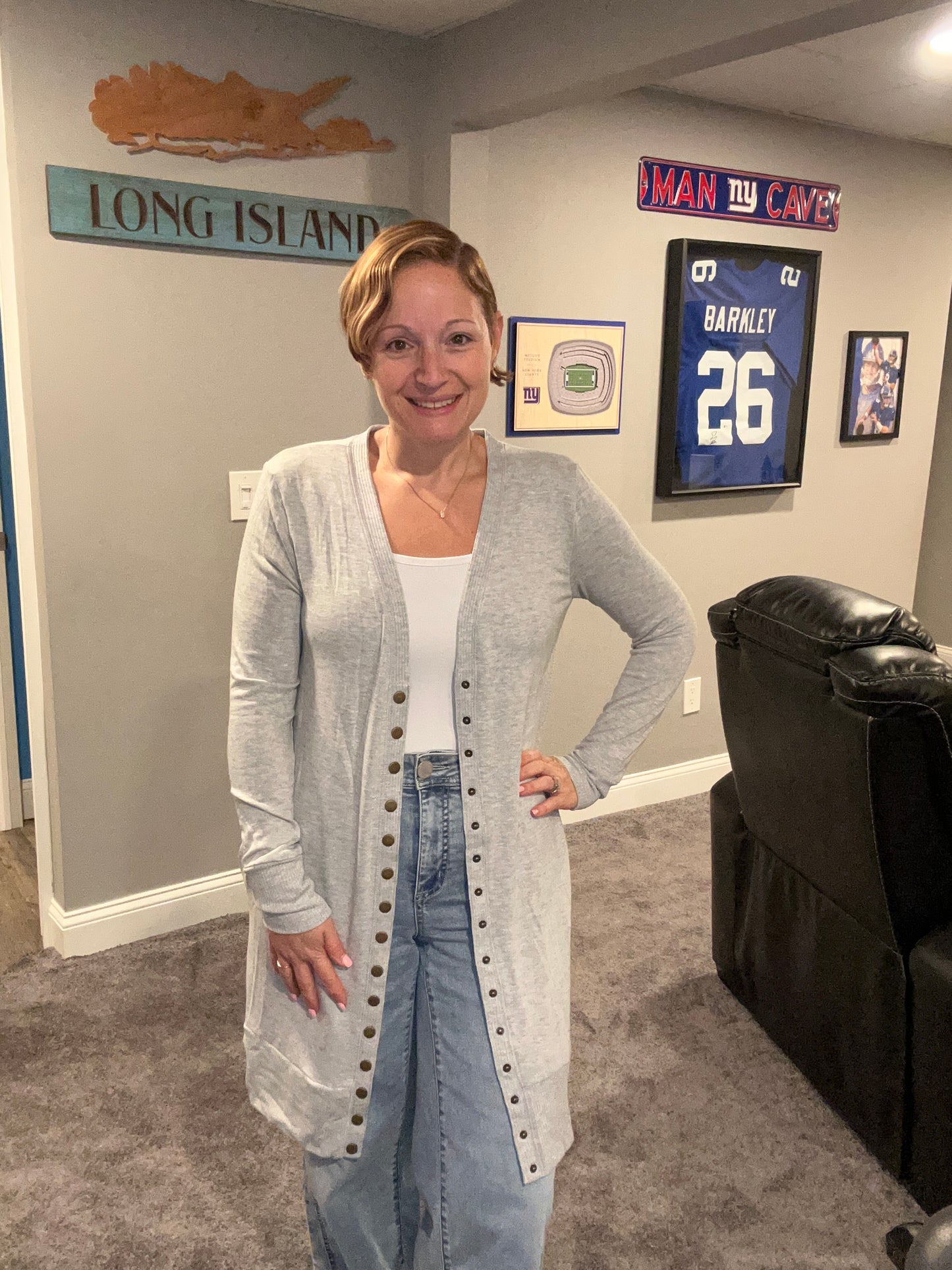 THIGH-LENGTH SNAP BUTTON CARDIGAN