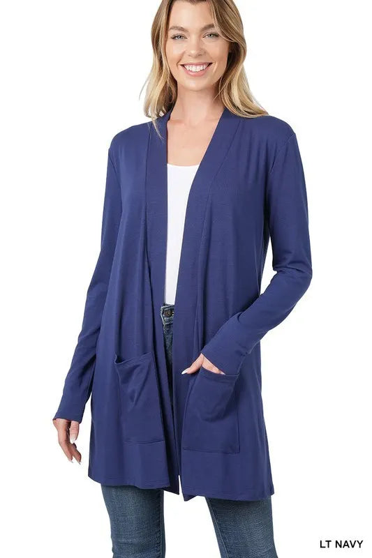 SLOUCHY LIGHTWEIGHT OPEN FRONT POCKET CARDIGAN