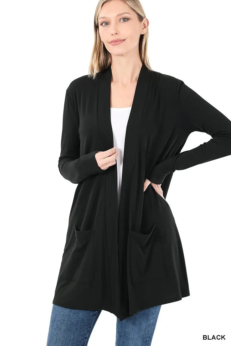 SLOUCHY LIGHTWEIGHT OPEN FRONT POCKET CARDIGAN