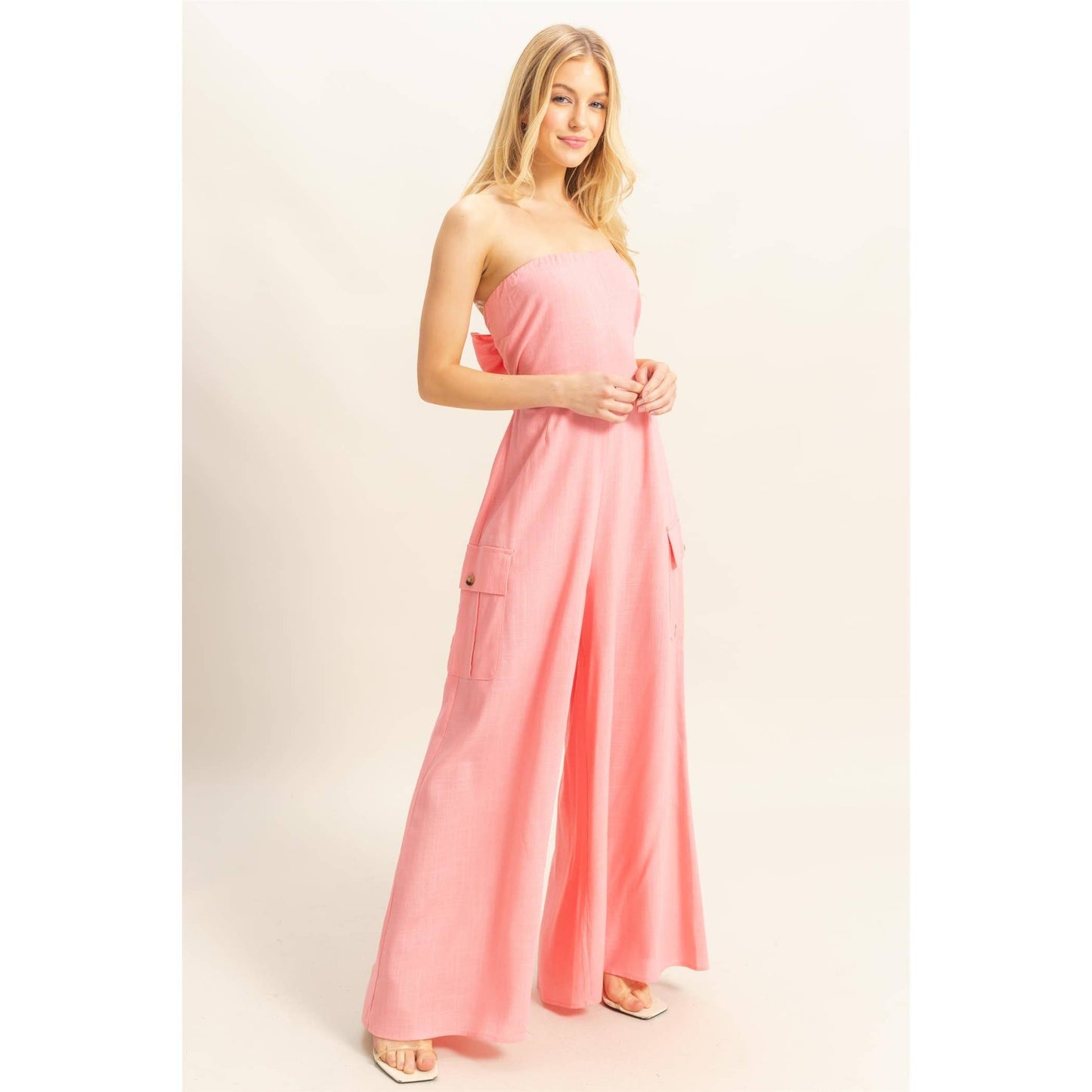 Strapless Cargo Style Tube Top Jumpsuit