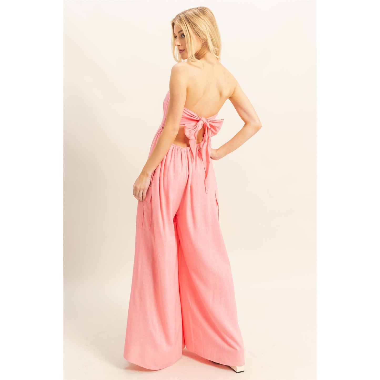 Strapless Cargo Style Tube Top Jumpsuit