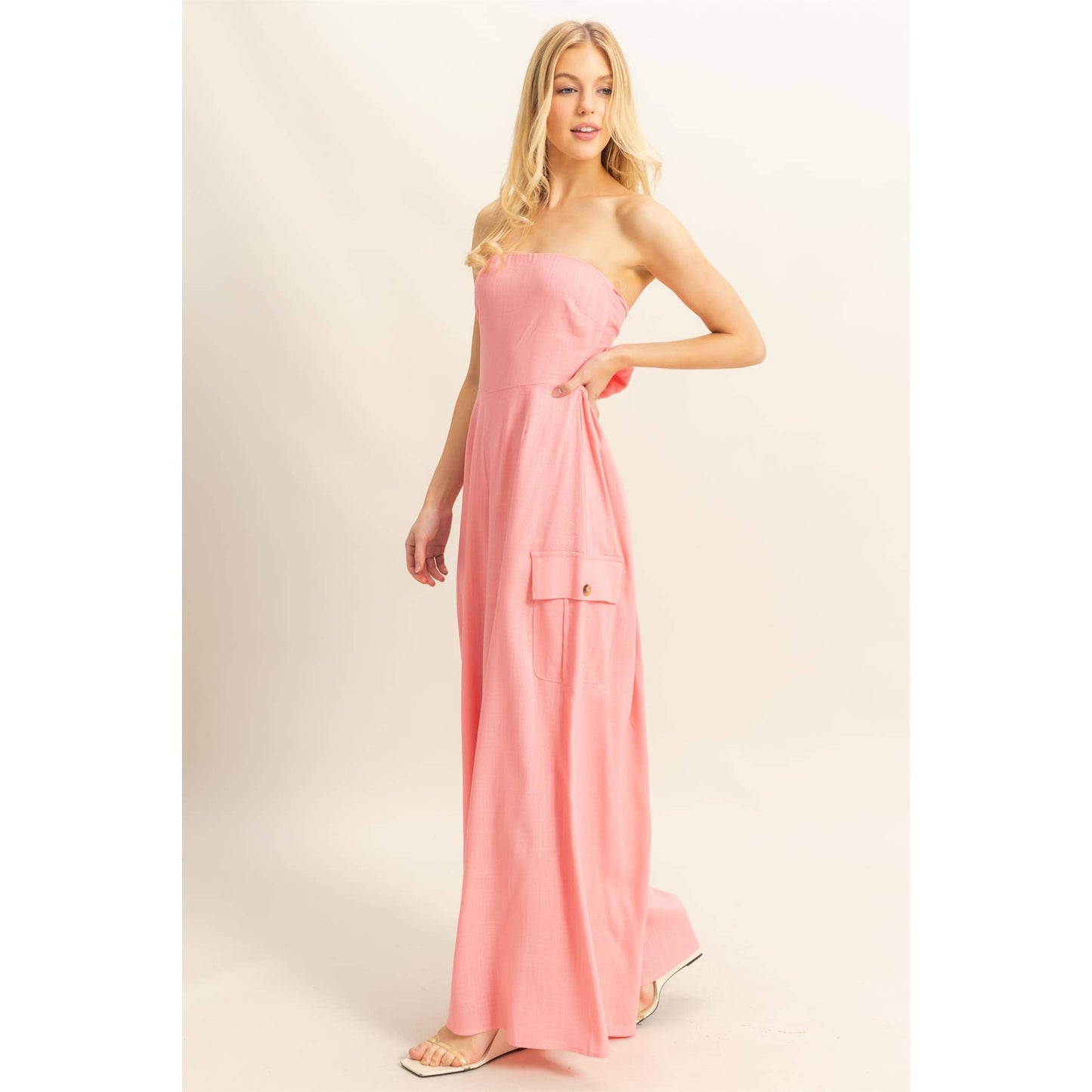 Strapless Cargo Style Tube Top Jumpsuit