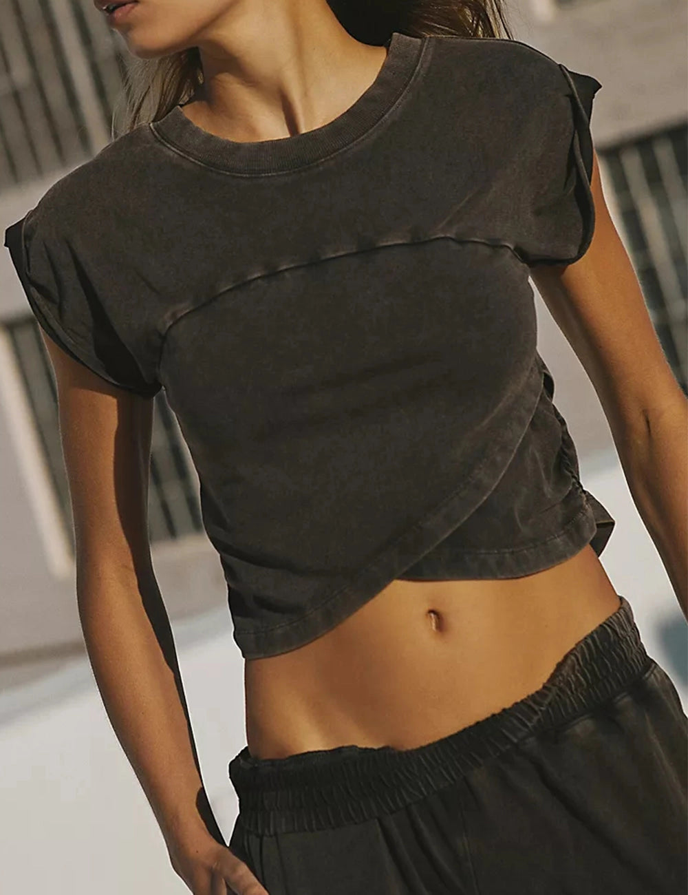 Solid Color Crop Top and Pants Set