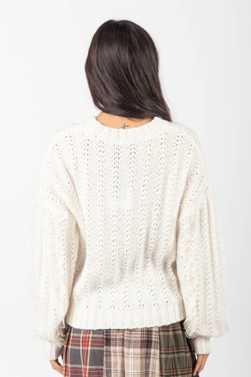 V-Lace Trim Oversized Knit Sweater Top