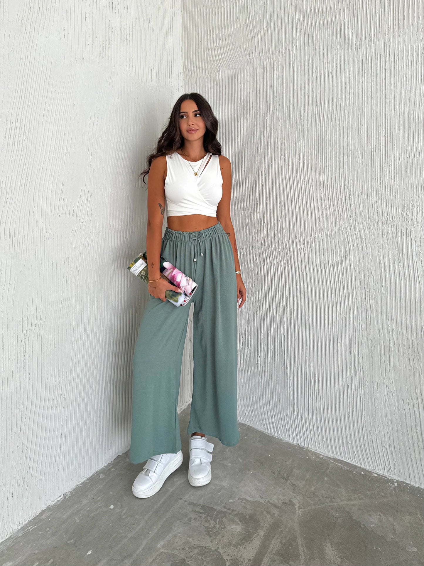 Solid Color Palazzo Pants Wide Leg Elastic