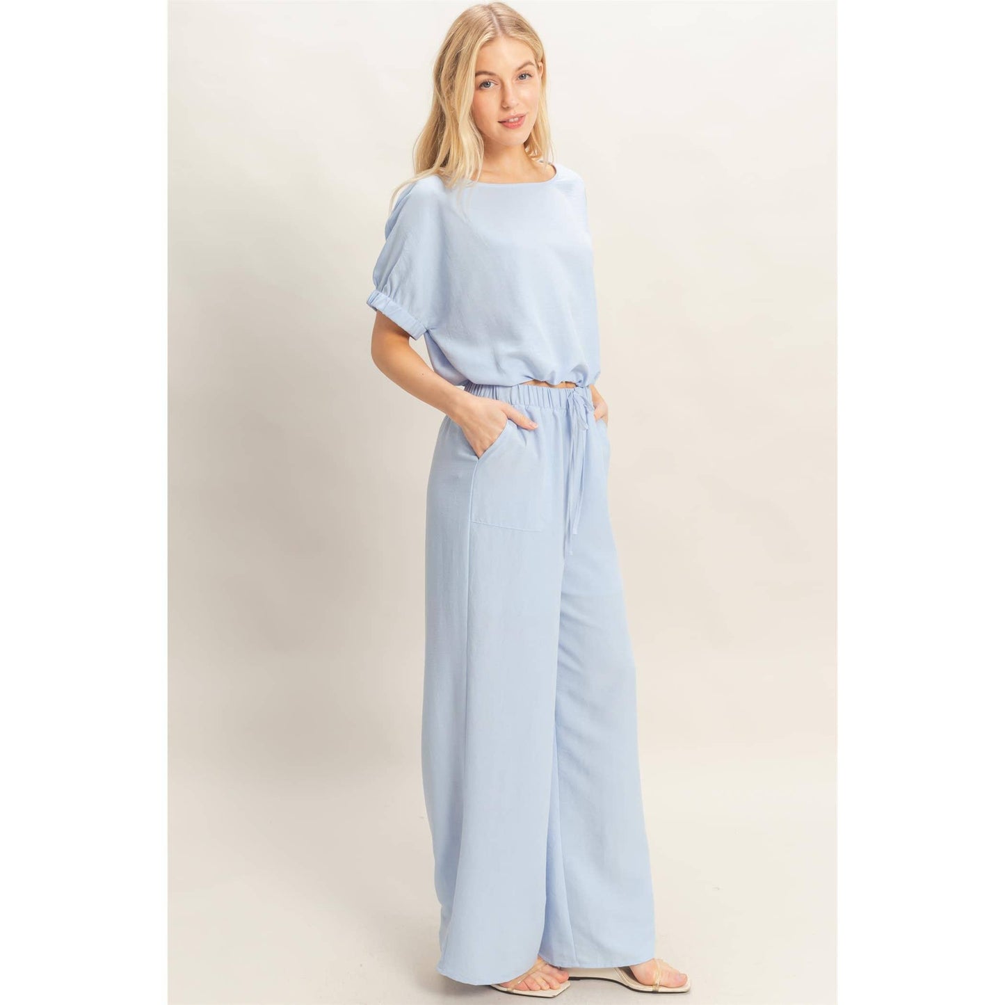 Textured Drawstring Top & Pants Set