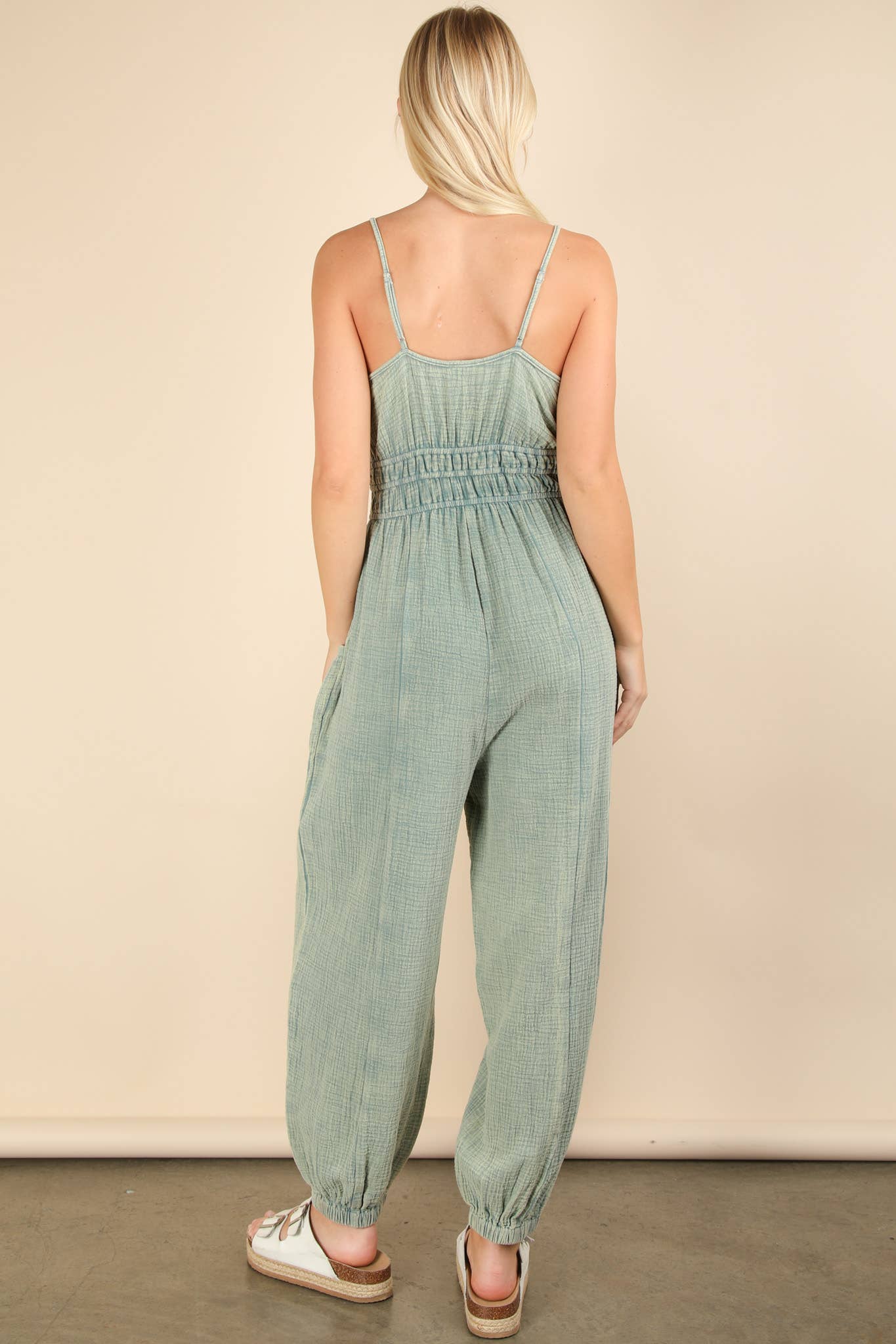 Mineral Washed Cotton Gauze Casual Jumpsuit