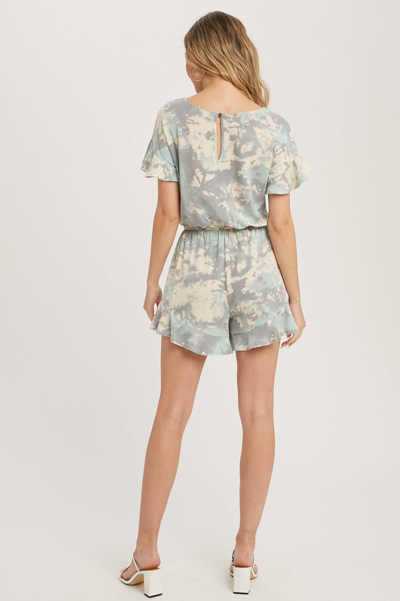 Ruffle Hem Romper - Tie-Dye Print