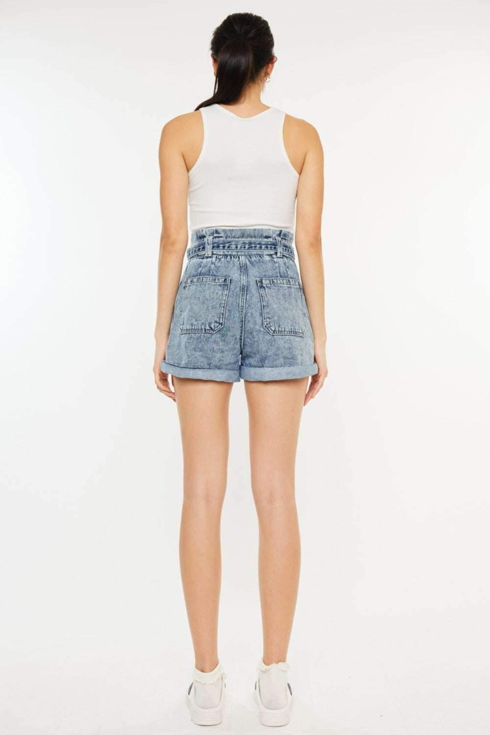High Rise Paperbag Denim Shorts