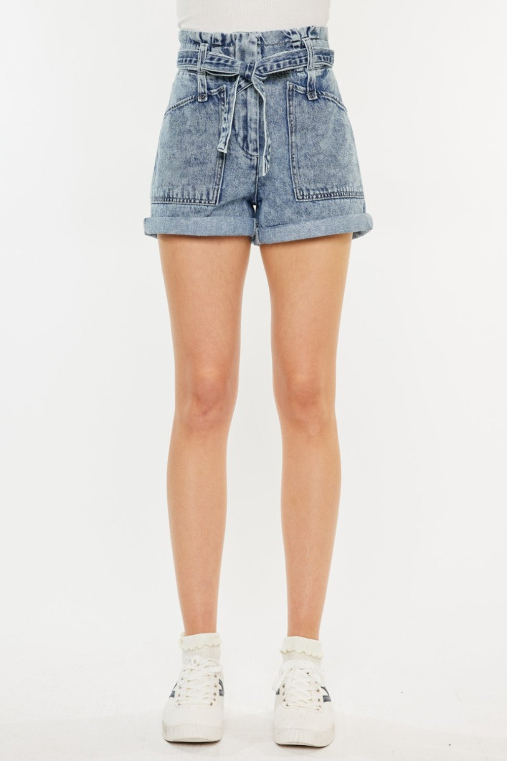 High Rise Paperbag Denim Shorts