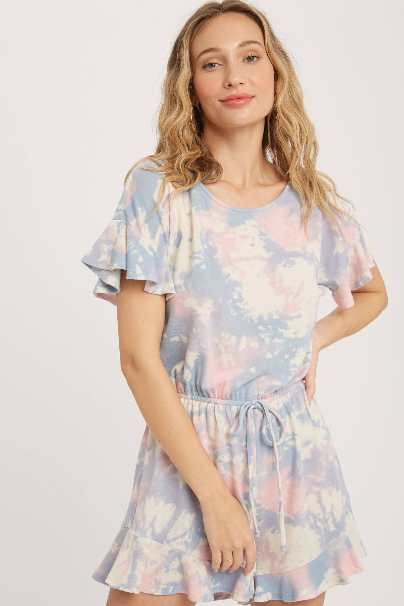 Ruffle Hem Romper - Tie-Dye Print