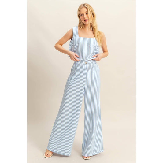 Textured Stripe Top And Pants Set