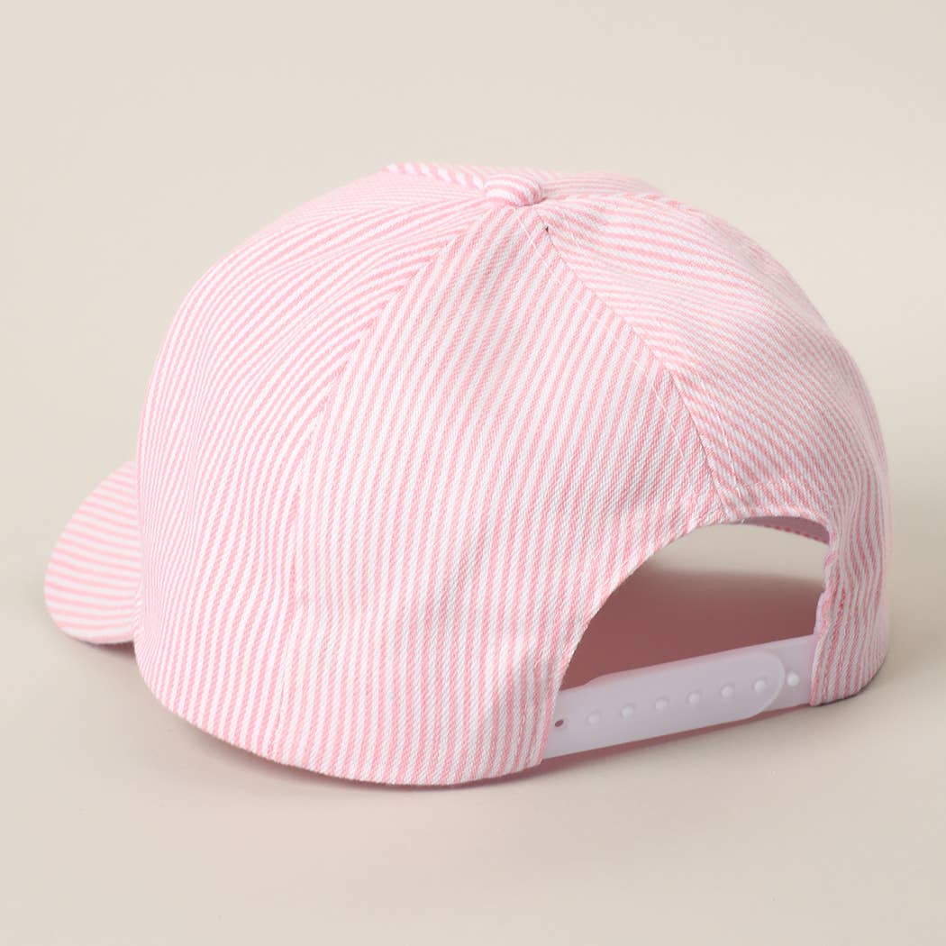 TANNED & TIPSY Embroidered Seersucker Stripe Trucker Hat