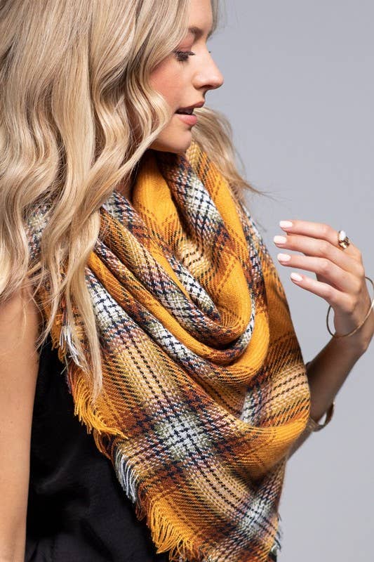 Plaid Fringed Edge Scarf