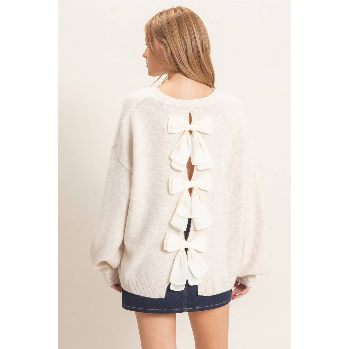Open Back Sweater With Organza Bows