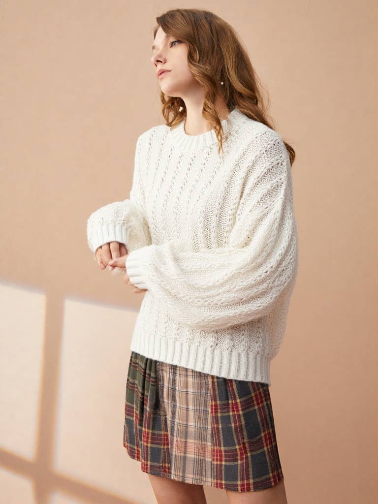 V-Lace Trim Oversized Knit Sweater Top