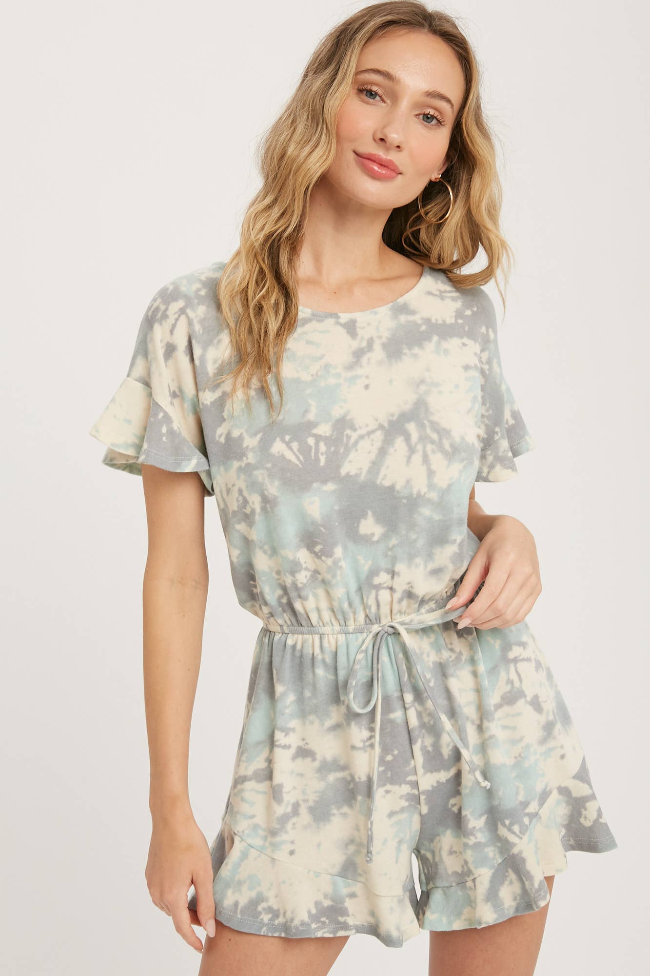 Ruffle Hem Romper - Tie-Dye Print