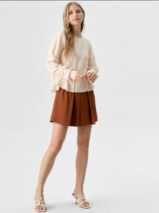 Pleated Solid Corduroy Skort Shorts