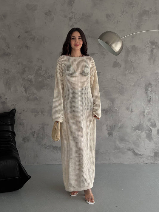 Hallow Knit Maxi Dress Long Cover-Up Resort Dress