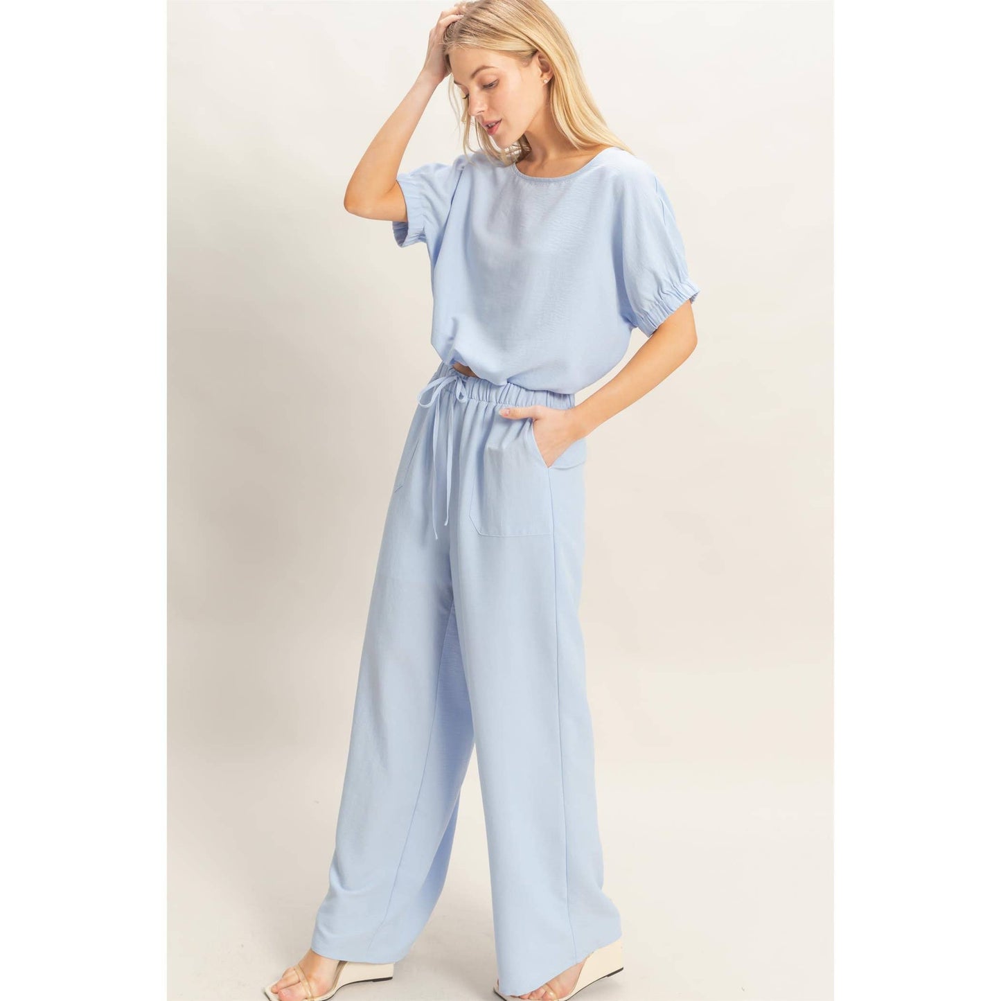 Textured Drawstring Top & Pants Set