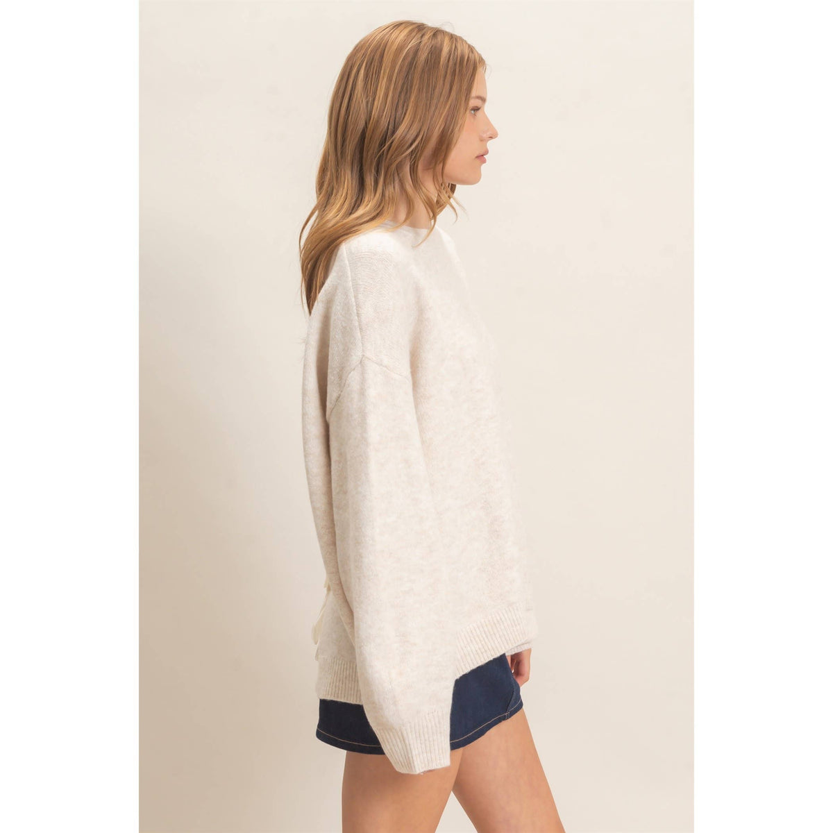 Open Back Sweater With Organza Bows