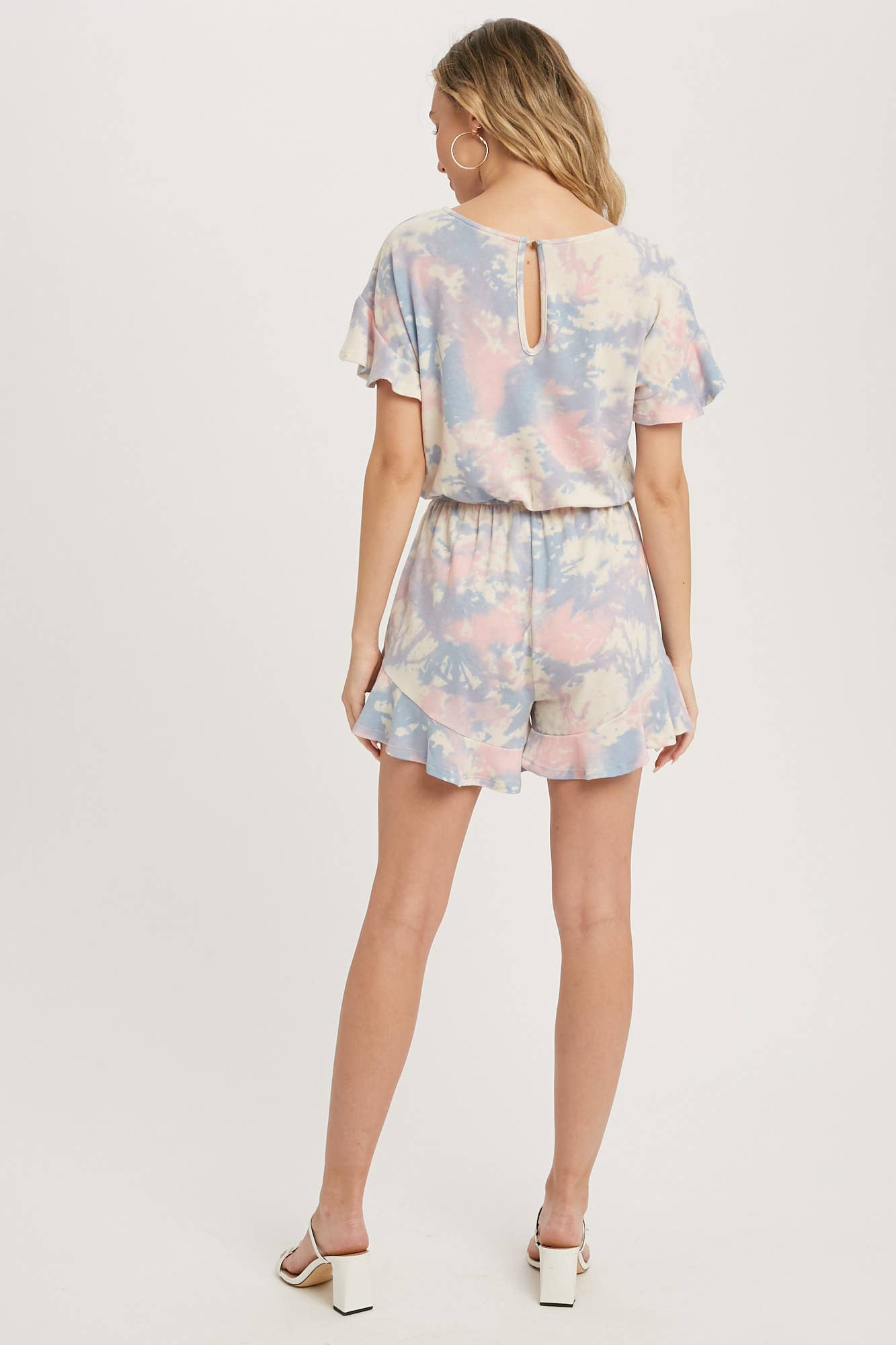 Ruffle Hem Romper - Tie-Dye Print