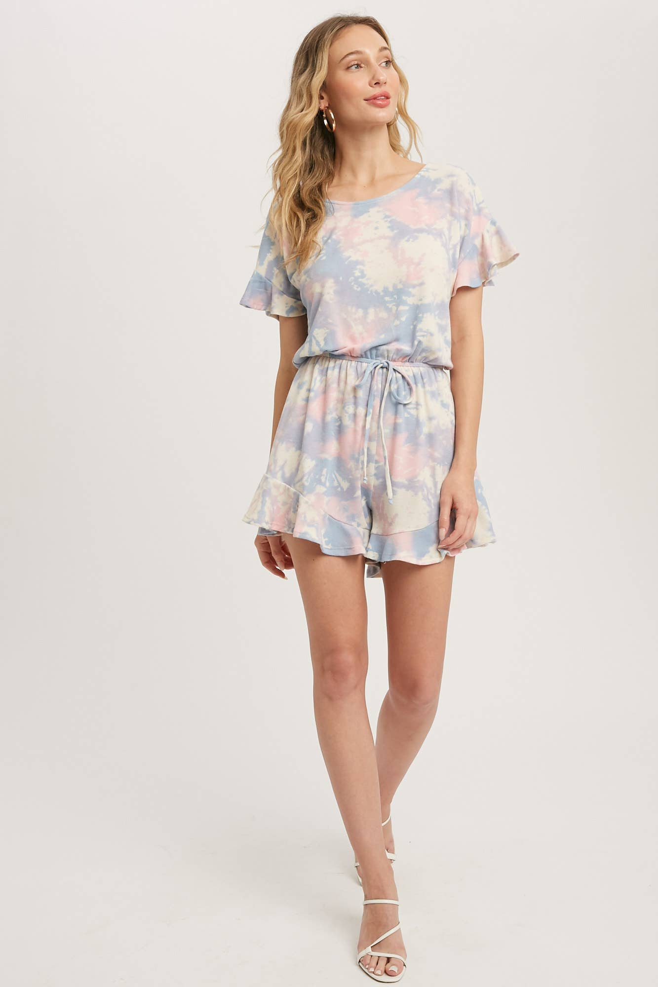 Ruffle Hem Romper - Tie-Dye Print