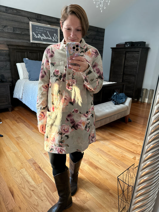 Floral Denim Pullover Mini Dress