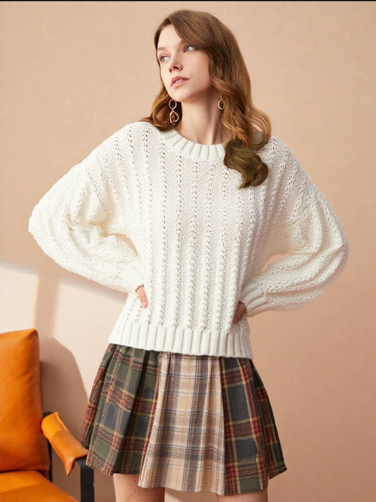 V-Lace Trim Oversized Knit Sweater Top