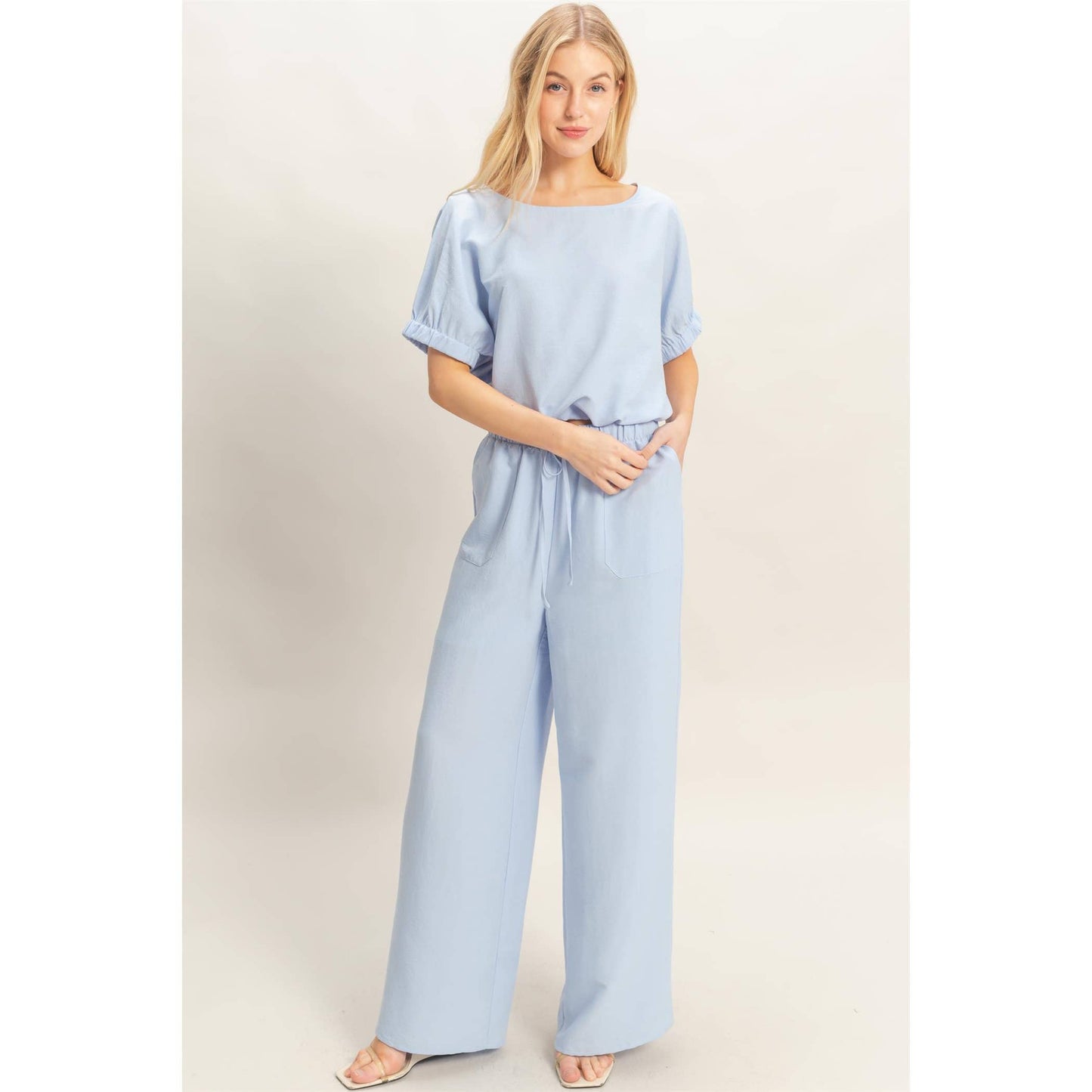 Textured Drawstring Top & Pants Set