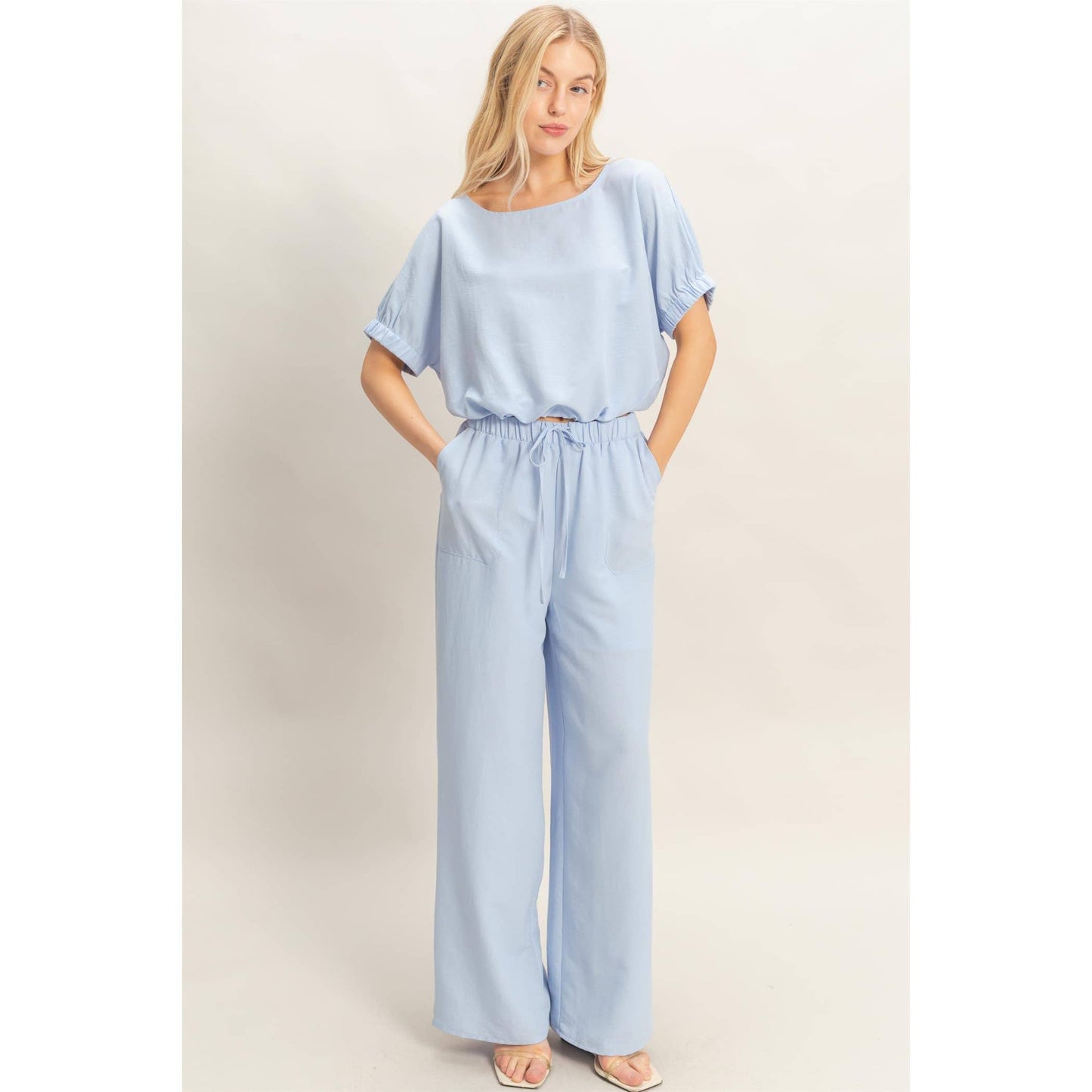 Textured Drawstring Top & Pants Set