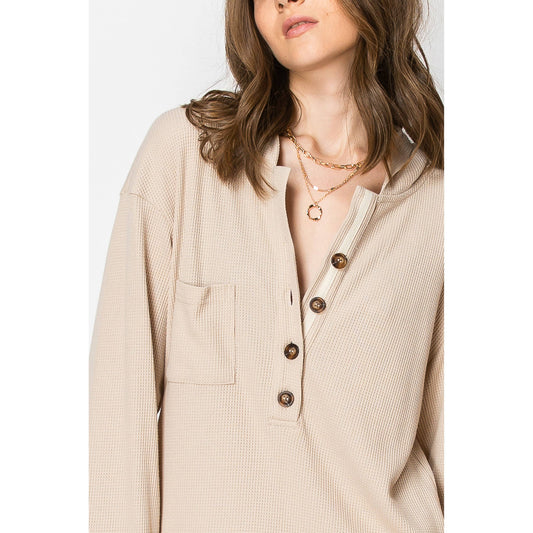Waffle Knit Long Sleeve HOODIE DRESS With Pockets