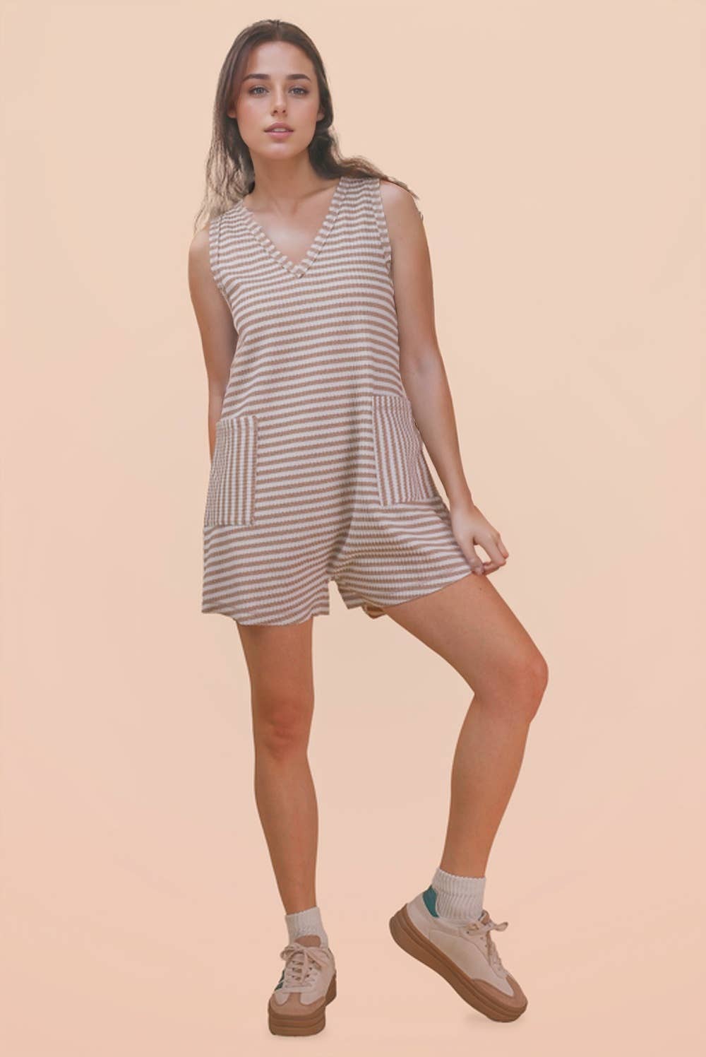 Striped Knit Casual Comfy Romper